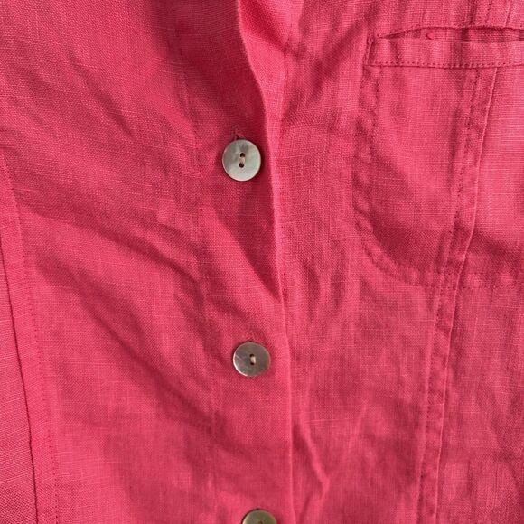 Toofan Womens Linen Pink Button Up Blouse 3/4 Sleeve Small Collared - Picture 7 of 11